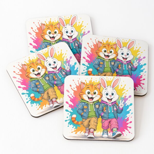 Item preview, Happy Cat & Bunny Street Style | Cute Cartoon Best Friends designed and sold by ArtoryNest.