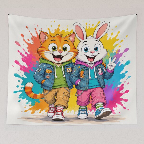 Item preview, Happy Cat & Bunny Street Style | Cute Cartoon Best Friends designed and sold by ArtoryNest.