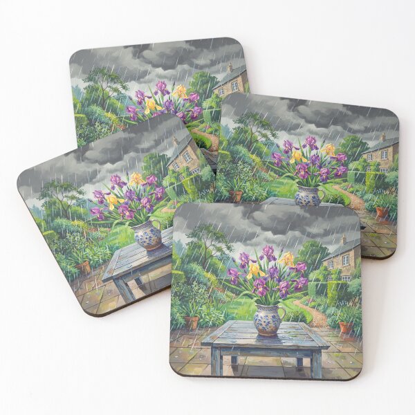 Artikelvorschau, Vase Of Iris Flowers In The Rain entworfen und verkauft von Home Decor Art.