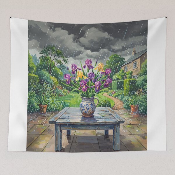Item preview, Vase Of Iris Flowers In The Rain designed and sold by Home Decor Art.