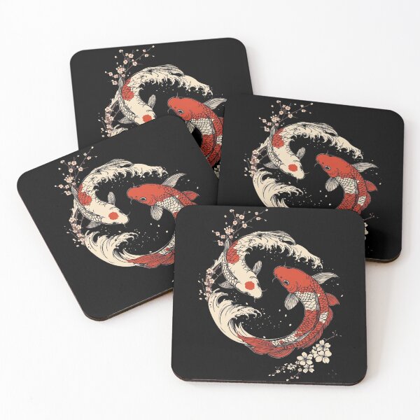 Item preview, Japanese Koi Fish Yin Yang and Cherry Blossoms Ukiyo-e Art designed and sold by Shopeon Designs.