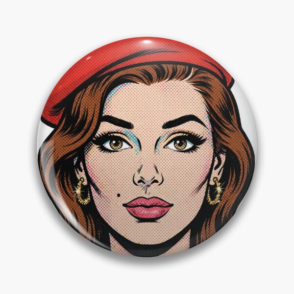 Item preview, Red Beret Pop Art Woman | Vintage Comic Girl with Gold Dots | Études en BÉRET designed and sold by MAISON SYLVIE.