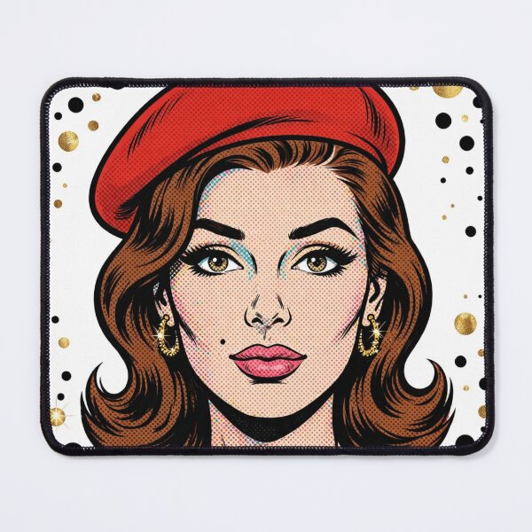 Item preview, Red Beret Pop Art Woman | Vintage Comic Girl with Gold Dots | Études en BÉRET designed and sold by MAISON SYLVIE.