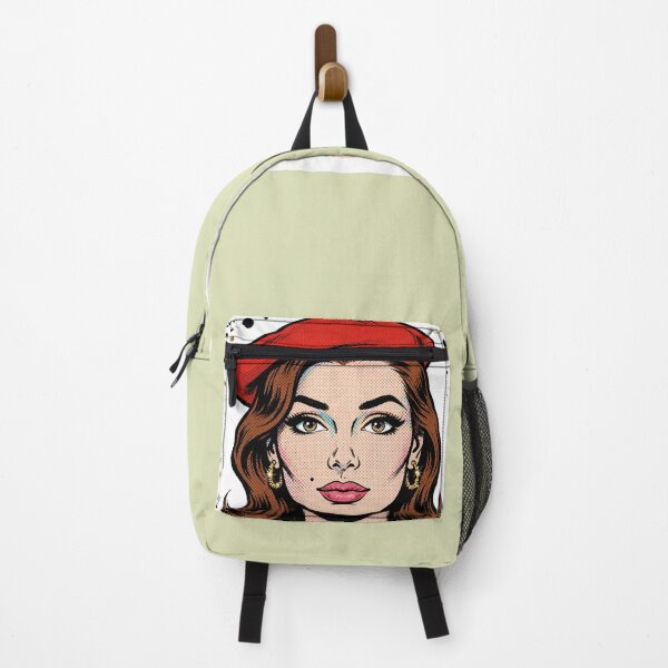 Item preview, Red Beret Pop Art Woman | Vintage Comic Girl with Gold Dots | Études en BÉRET designed and sold by MAISON SYLVIE.