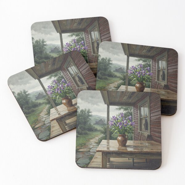 Artikelvorschau, Country Vase Of Iris Flowers In The Rain entworfen und verkauft von Home Decor Art.
