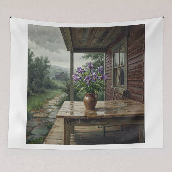 Item preview, Country Vase Of Iris Flowers In The Rain designed and sold by Home Decor Art.