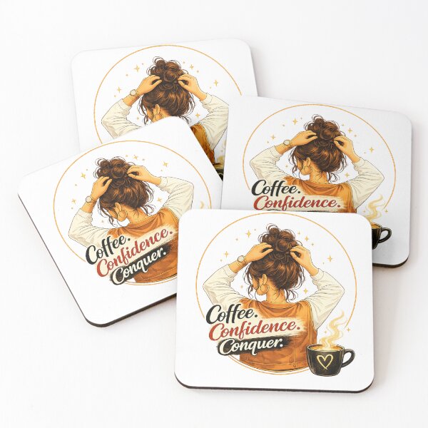 Item preview, Coffee Confidence Conquer - illustration of female motivation designed and sold by ElleMind.