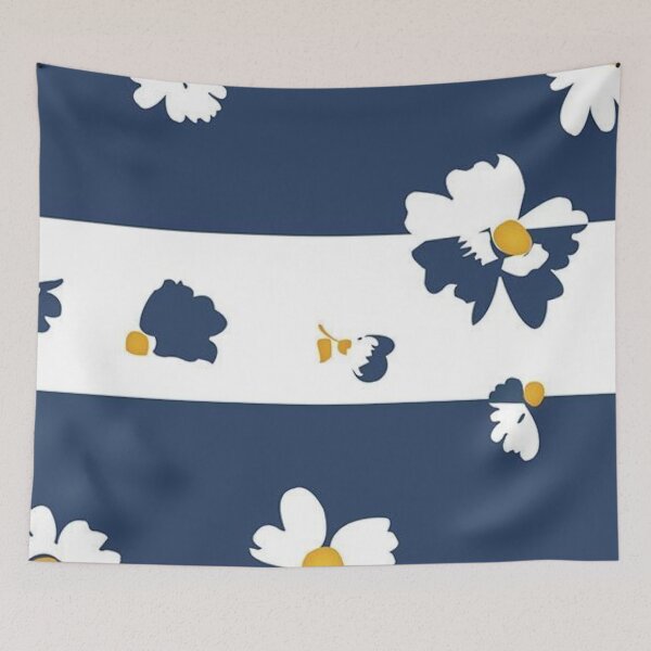 Item preview, Navy Blue and White Striped Daisy Floral Seamless Pattern designed and sold by LYAN-STORE.