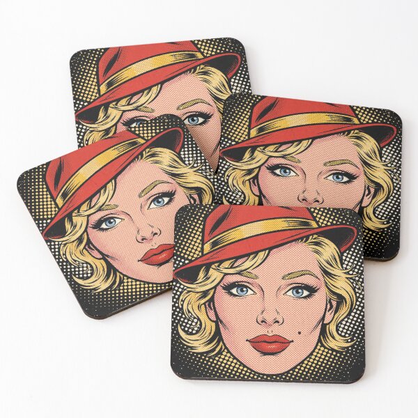 Item preview, Red Hat Pop Art Blonde | Vintage Comic Woman | Retro Halftone designed and sold by MAISON SYLVIE.