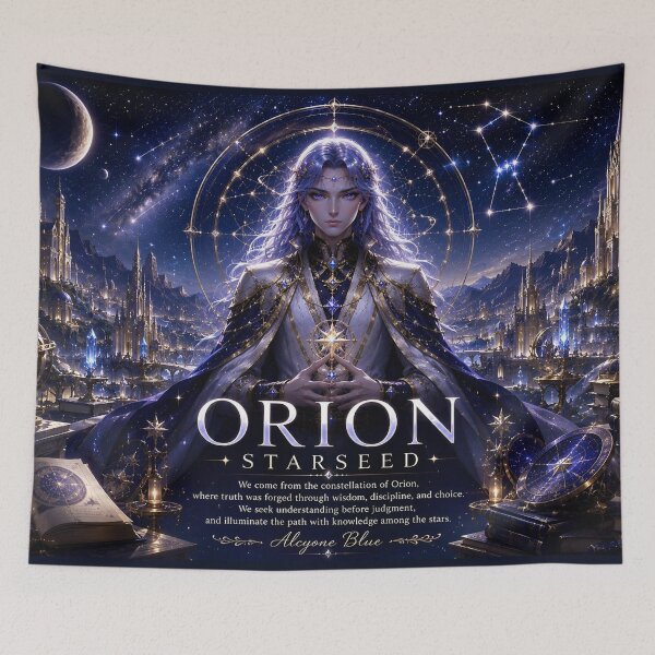 Item preview, Orion Starseed – Celestial Scholar Fantasy Art | Cosmic Wall Art | Spiritual Galaxy Decor | Alcyone Blue designed and sold by Alcyone-Blue.