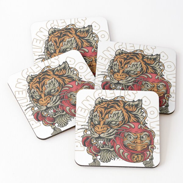 Item preview, Japanese Streetwear Tiger & Daruma "Patience is Power" Motivational Art designed and sold by RiderSpoon.