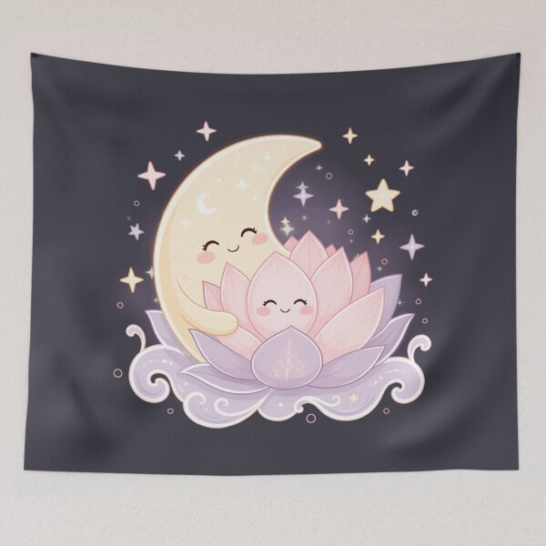 Item preview, Moon & Lotus Hug – Gentle Affirmation Thai Design designed and sold by CosmicQuietStudio.
