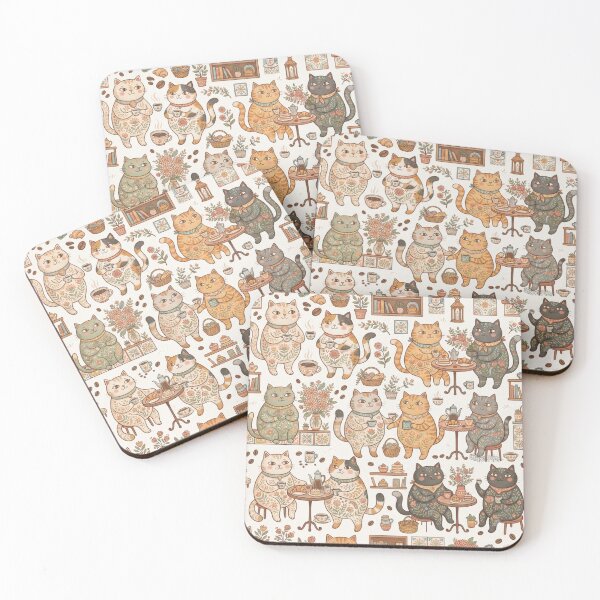 Item preview, Cozy Café Cats Pattern designed and sold by Iampoji.