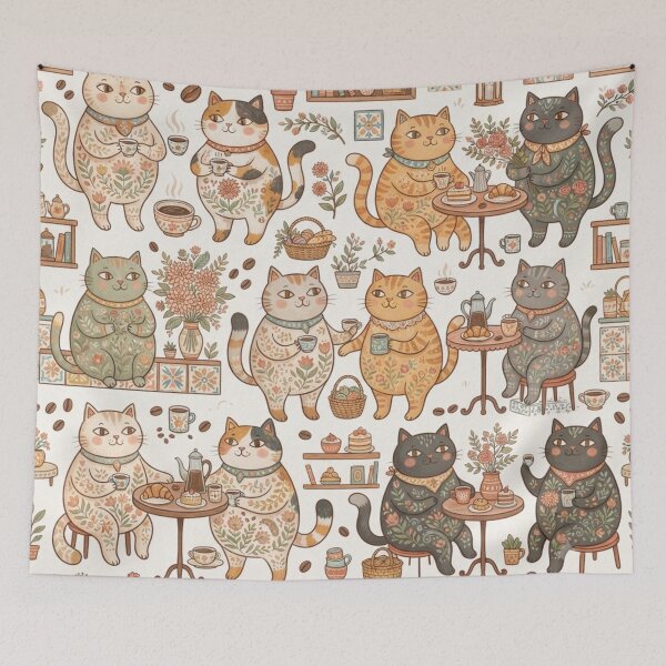 Item preview, Cozy Café Cats Pattern designed and sold by Iampoji.
