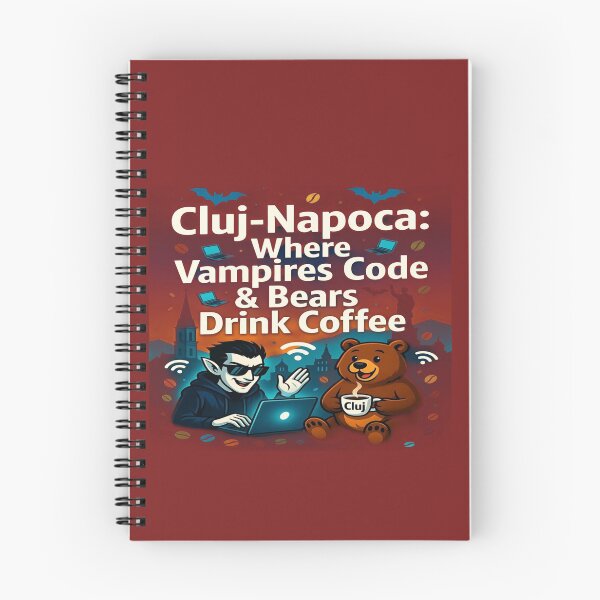 Aperçu de l'œuvre Cluj-Napoca: Where Vampires Code & Bears Drink Coffee | Funny Romania Tech T-Shirt | Dracula Programmer | Cluj Coffee Lover Travel Souvenir créée et vendue par Sushikidsntod.