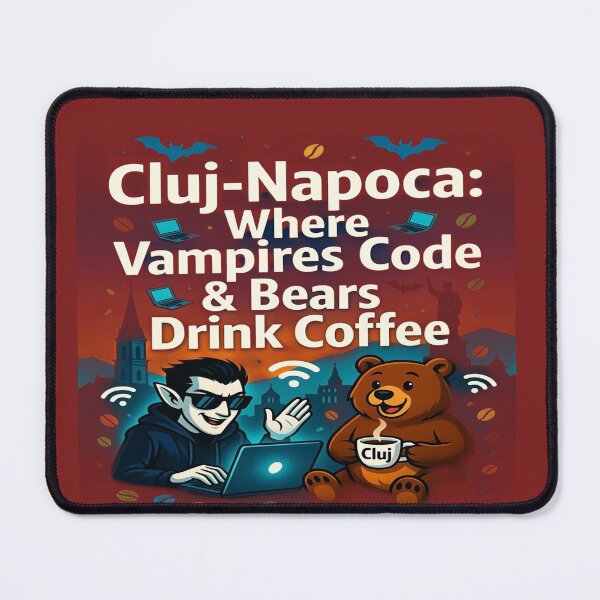 Item preview, Cluj-Napoca: Where Vampires Code & Bears Drink Coffee | Funny Romania Tech T-Shirt | Dracula Programmer | Cluj Coffee Lover Travel Souvenir designed and sold by Sushikidsntod.