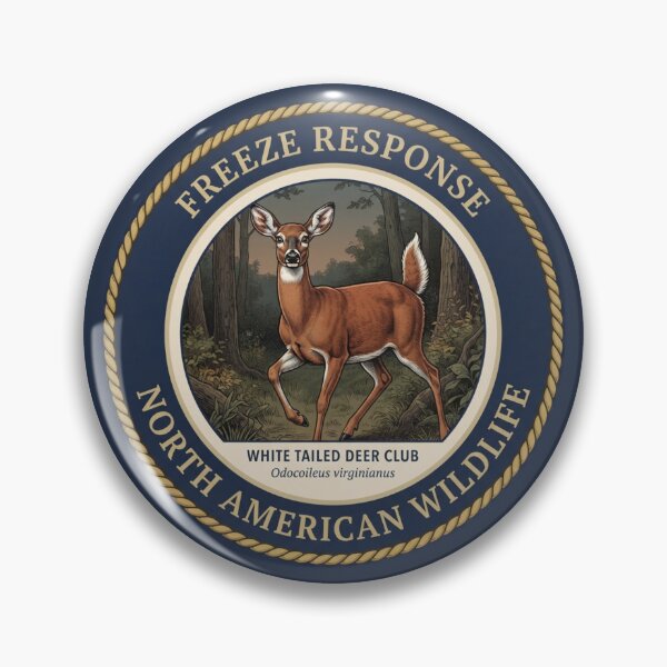 Item preview, Freeze Response White Tailed Deer Humor Badge designed and sold by CalmCapy Co.