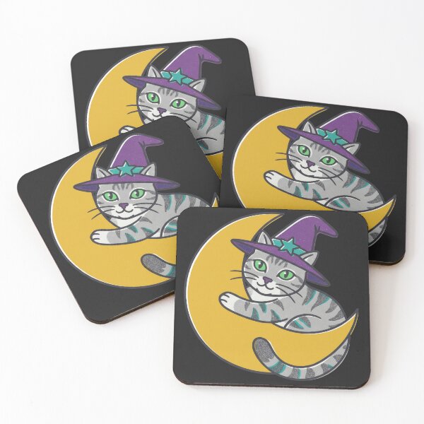 Item preview, Grey Cat Wizard Hugging Crescent Moon designed and sold by MewSpooky.