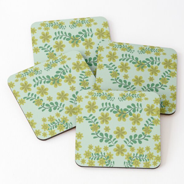 Item preview, Folk Art Botanical Floral Frame with Green Leaves and Yellow Flowers, Decorative Vector Illustration for Fabric, Wallpaper and Textile designed and sold by Ei-Ei.
