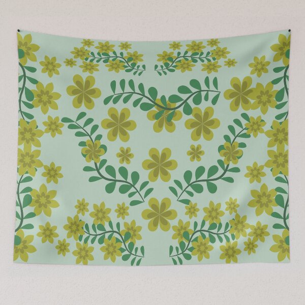 Item preview, Folk Art Botanical Floral Frame with Green Leaves and Yellow Flowers, Decorative Vector Illustration for Fabric, Wallpaper and Textile designed and sold by Ei-Ei.