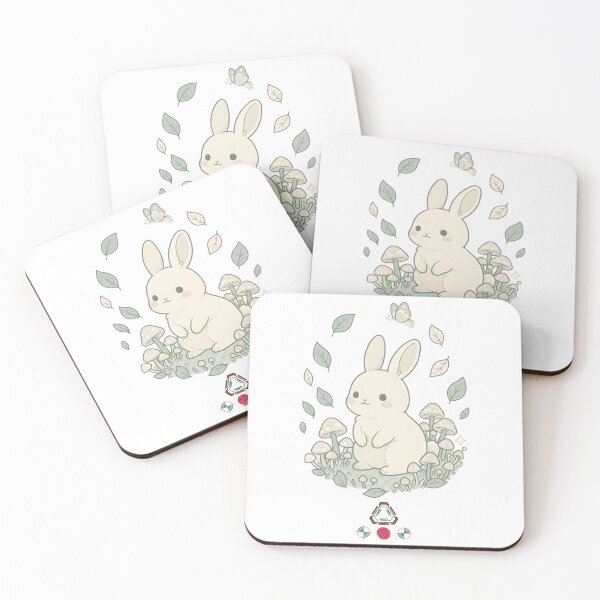 Item preview, Cute Pastel Sage Green Bunny Among Tiny Mushrooms and Gentle Leaves designed and sold by Whimsy Trail Co.