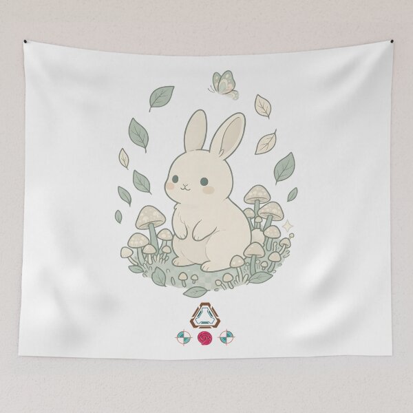 Item preview, Cute Pastel Sage Green Bunny Among Tiny Mushrooms and Gentle Leaves designed and sold by Whimsy Trail Co.