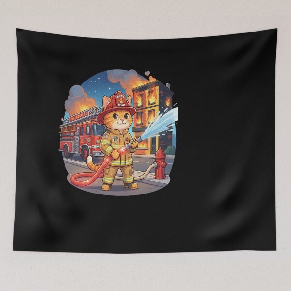 Item preview, Cute Firefighter Cat Kawaii Ginger Kitty Fireman Hero designed and sold by medan1.