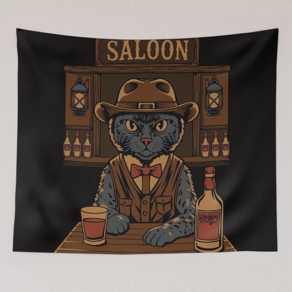 Item preview, Cowboy Cat Bartender Vintage Saloon Western T-Shirt Design designed and sold by phsycartwork.