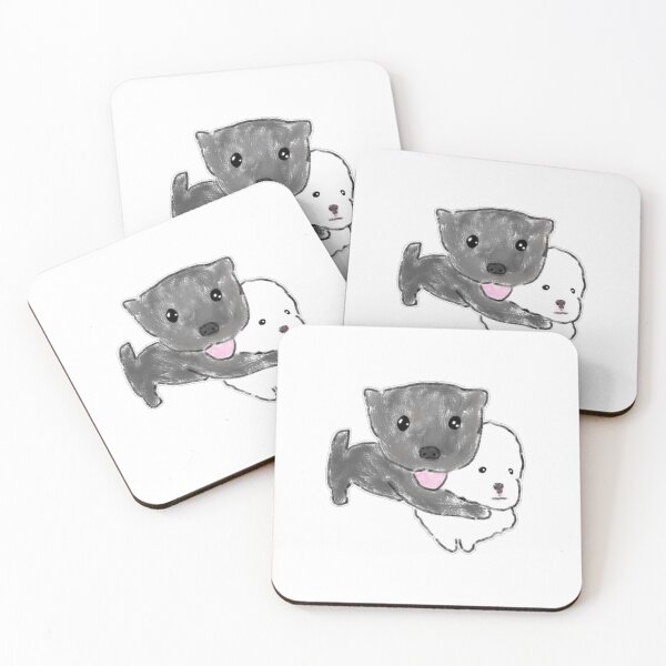 Item preview, Black Dog Hugging White Puppy Cute Art designed and sold by raun.draw.