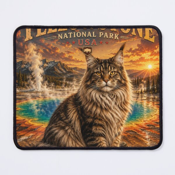 Item preview, Yellowstone National Park Maine Coon  Vintage Adventure Cats™  Retro Outdoor Travel T-Shirt designed and sold by TeeVibeHaus.