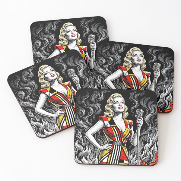 Item preview, Vintage Pop Art Singer Mondrian Dress Flames Vintage Microphone designed and sold by RAMIX-Y2K.