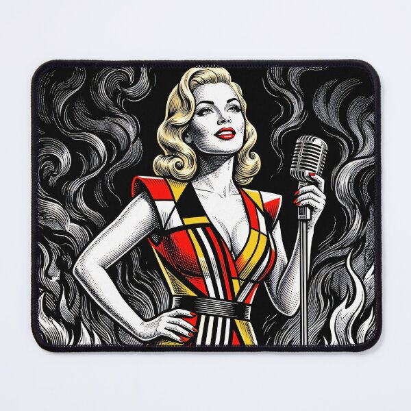 Item preview, Vintage Pop Art Singer Mondrian Dress Flames Vintage Microphone designed and sold by RAMIX-Y2K.