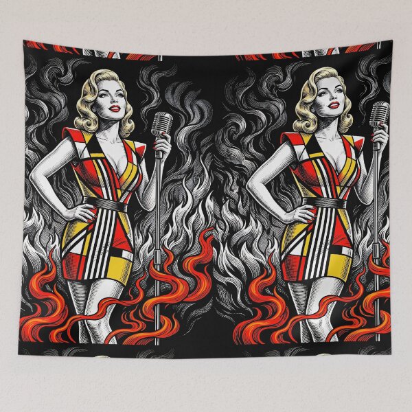 Item preview, Vintage Pop Art Singer Mondrian Dress Flames Vintage Microphone designed and sold by RAMIX-Y2K.