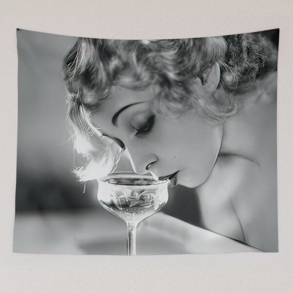 Item preview, The glamorous life - Jazz age roaring twenties blond flapper sipping champagne black and white photograph designed and sold by Astrid Arkhangelsky.