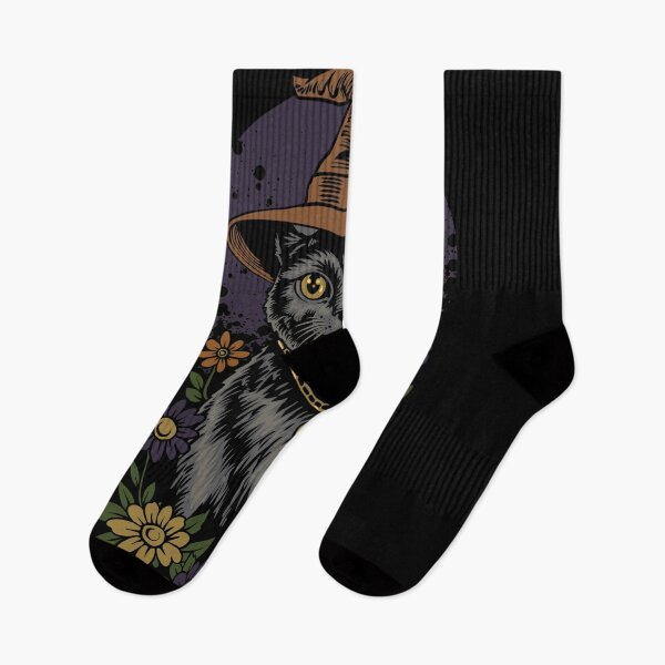 Item preview, Cute Black Witch Cat Vintage Halloween Floral T-Shirt Design designed and sold by phsycartwork.