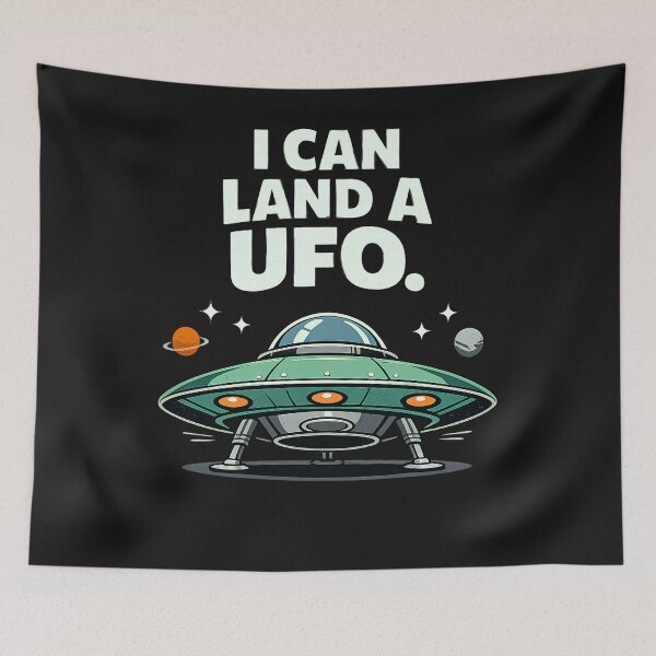 Item preview, I Can Land A UFO Retro Flying Saucer Alien Humor designed and sold by JerdbordinShop.
