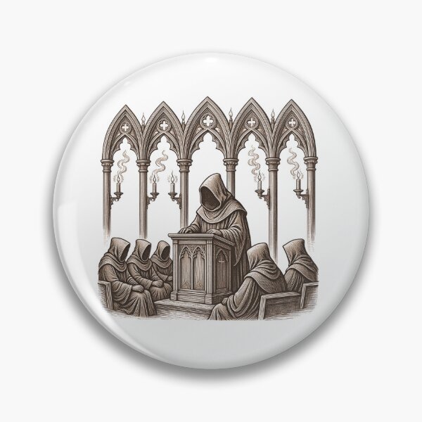 Item preview, Dark Cathedral - The Faceless Sermon Woodcut designed and sold by Neurospicy Trolls.