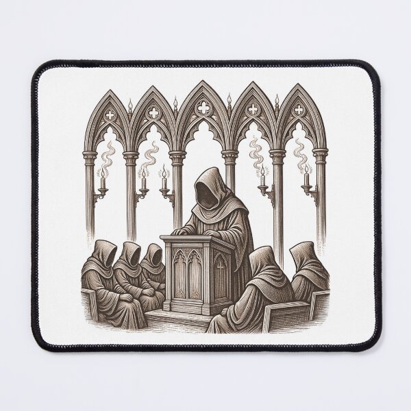 Item preview, Dark Cathedral - The Faceless Sermon Woodcut designed and sold by Neurospicy Trolls.
