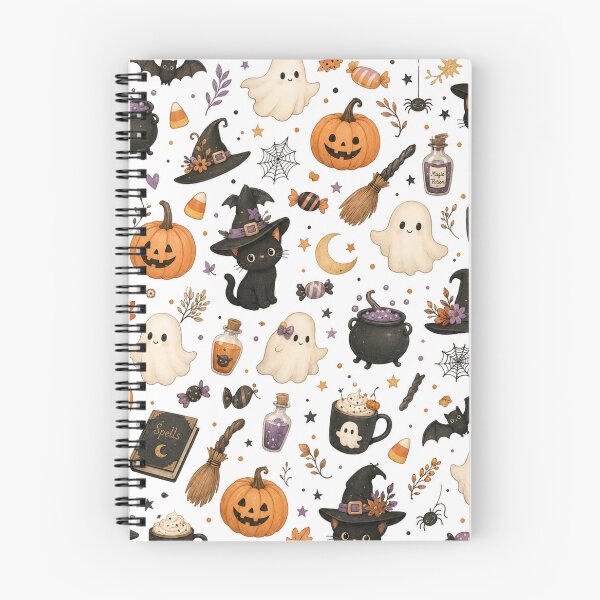 Item preview, Cute Halloween Watercolor Pattern | Black Cats, Ghosts, Pumpkins & Witch Hats designed and sold by DreamPixelPrint.