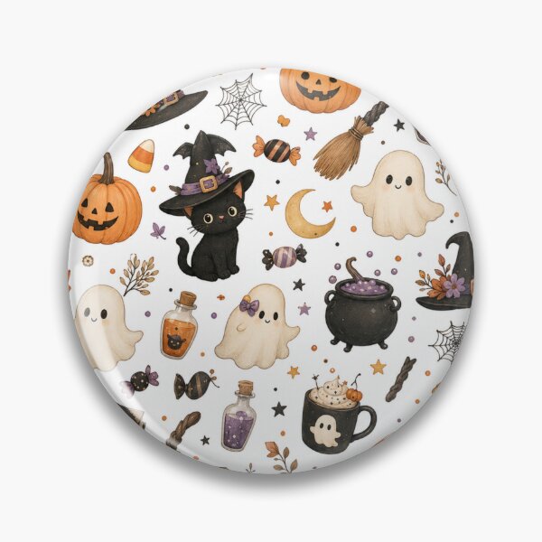 Item preview, Cute Halloween Watercolor Pattern | Black Cats, Ghosts, Pumpkins & Witch Hats designed and sold by DreamPixelPrint.