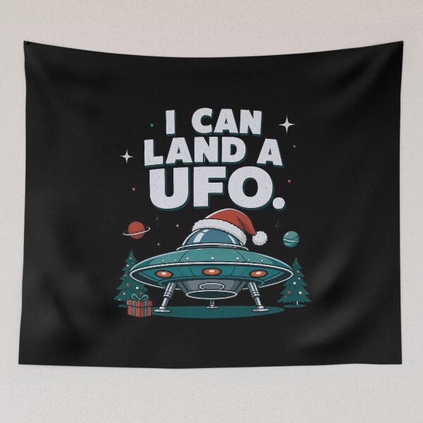 Item preview, I Can Land A UFO Funny Christmas Alien Retro Flying Saucer Vintage Humor designed and sold by JerdbordinShop.