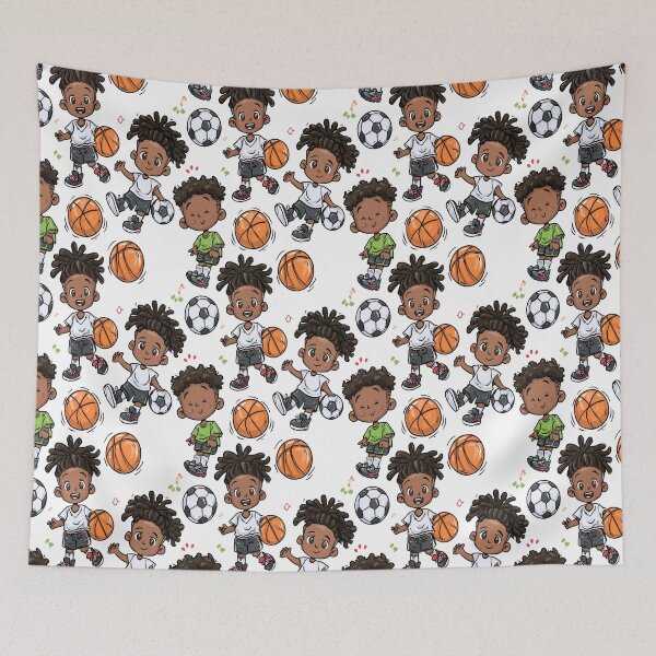 Item preview, Athletic Boys Basketball, Soccer And Locs Print Pattern designed and sold by RichardRags.
