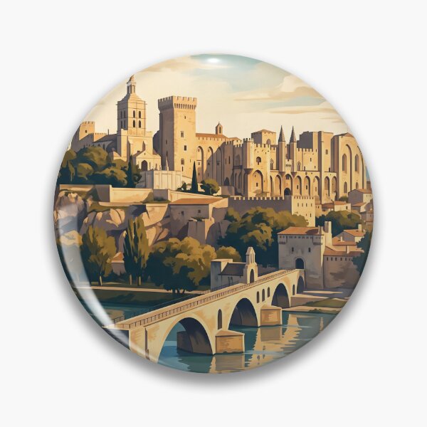 Item preview, Avignon France Vintage Travel Poster – Palais des Papes & Pont d’Avignon Art designed and sold by Bomax121.