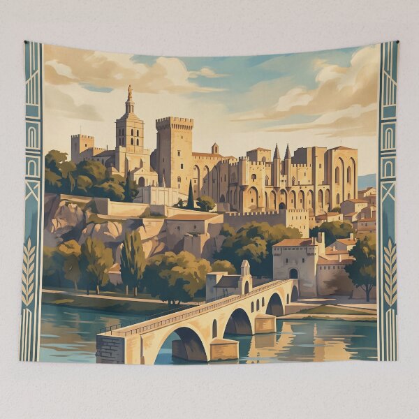 Item preview, Avignon France Vintage Travel Poster – Palais des Papes & Pont d’Avignon Art designed and sold by Bomax121.