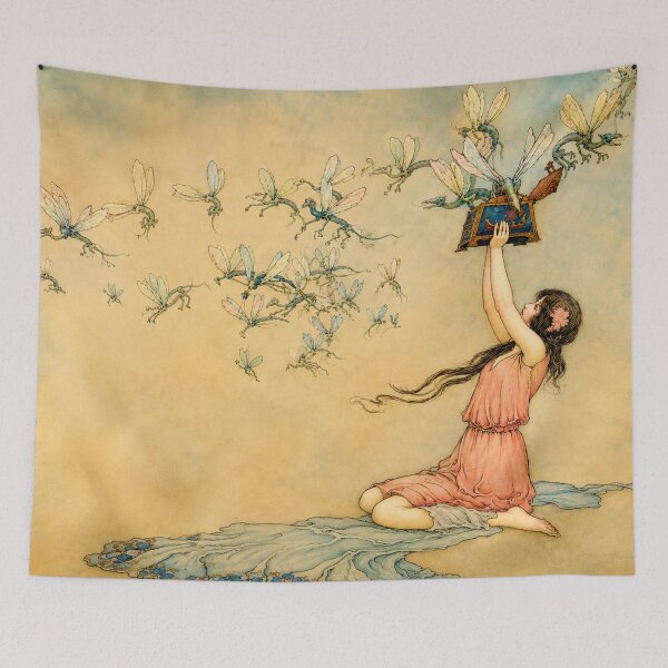 Item preview, Fairy Wall Art – Art Nouveau Pandora's Box Print for Whimsical Cottage Decor designed and sold by RickE.