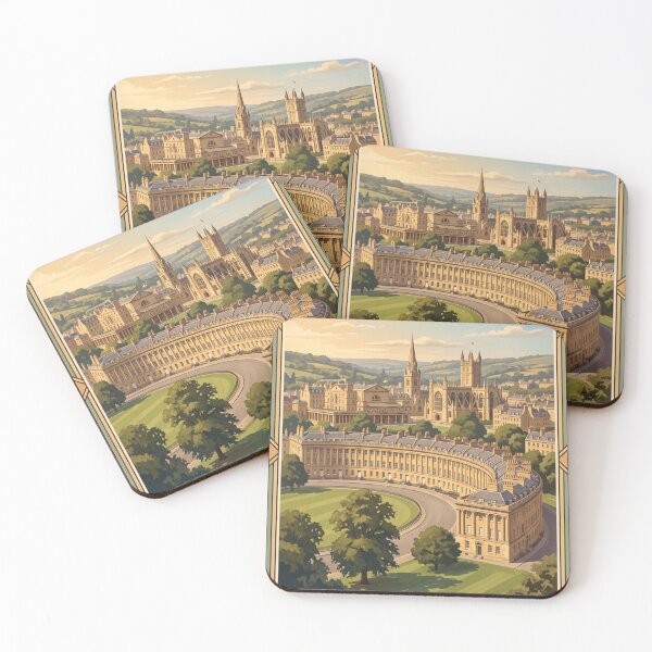 Item preview, Bath England Vintage Travel Poster – Royal Crescent & Bath Abbey Art designed and sold by Bomax121.