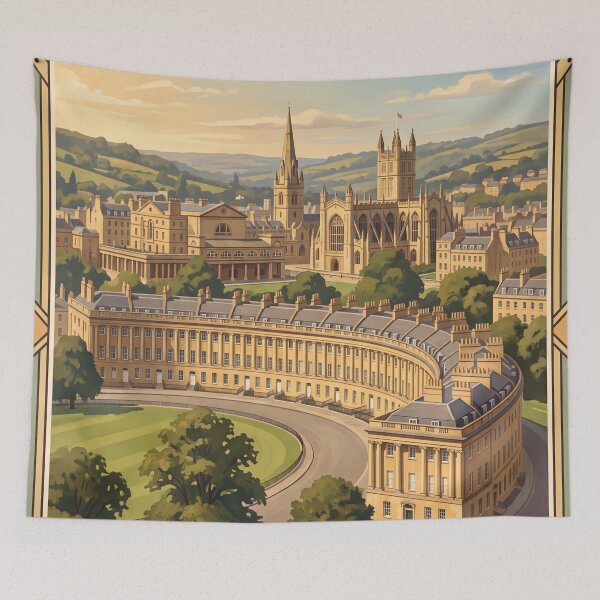 Item preview, Bath England Vintage Travel Poster – Royal Crescent & Bath Abbey Art designed and sold by Bomax121.