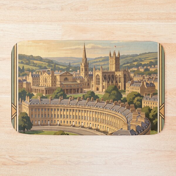 Item preview, Bath England Vintage Travel Poster – Royal Crescent & Bath Abbey Art designed and sold by Bomax121.