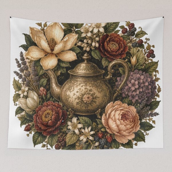 Item preview, Sticker - Decal - T-shirt: Vintage Floral Teapot Elegance designed and sold by ForeverPrintsOK.