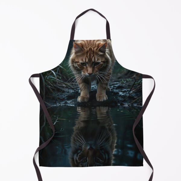 Item preview, Orange domestic cat looks at its reflection in the pond designed and sold by VoidVeilStudio.